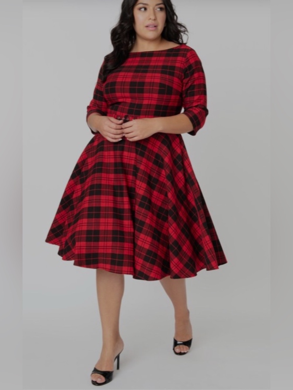 Unique Vintage Plus Size 1950s Red Black Plaid Tartan Swing Dress 3XL Pinup 50s